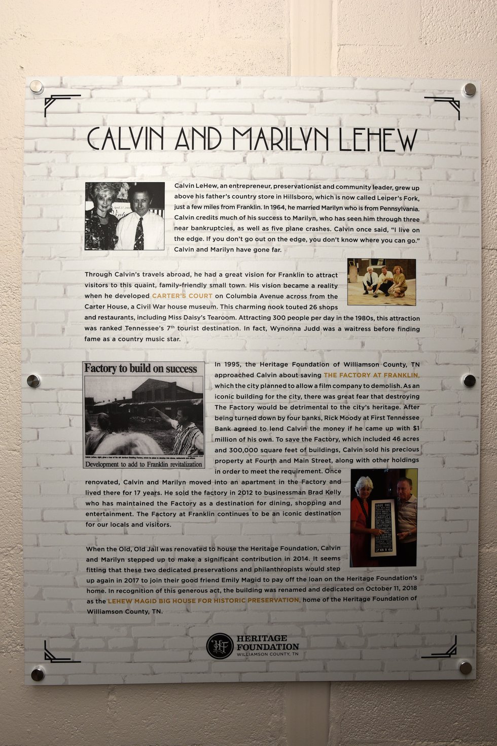 Calvin and Marilyn LeHew Interior Signage.JPG