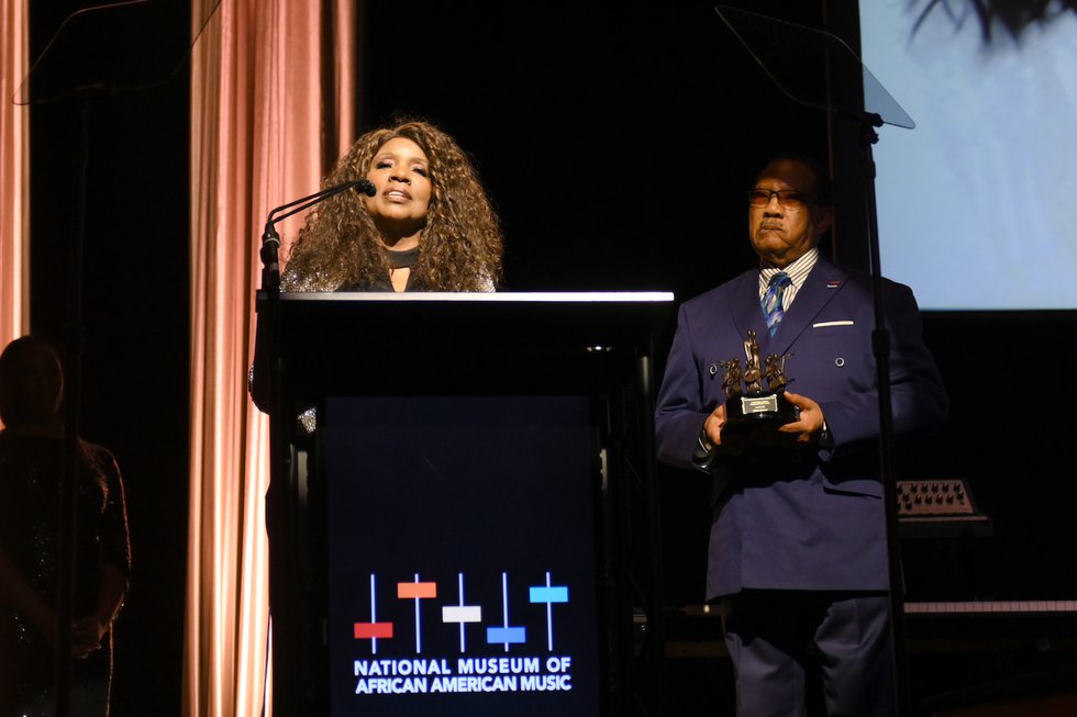 Gloria Gaynor accpeting award from Bobby Jones at the Celebration of Legends Gala 2019 on June 27 2019 in Nashville Tennessee. (Photo by Jason Kempin Getty Images).JPG